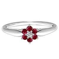 Flower Ring!! 2MM Round Red Ruby Gemstone 925 Sterling Silver Stackable Promise Ring