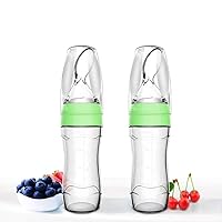 2 PCS Silicone Baby Food Dispensing Spoon (Green, 3oz/90ml, Ideal for 4 Months+ Babies) - Squeeze Feeder with Spoon - Spoon Bottle for Baby - Baby Spoon Feeder Bottle Baby Solid Food Feeder
