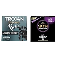 TROJAN BareSkin Raw Thin Condoms, Lubricated Condoms for Men, America’s Number One Condom Brand, 24 Count Pack & SKYN Elite – 36 Count – Ultra-Thin, Lubricated Latex-Free Condoms