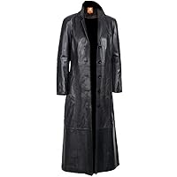 Sheepskin, Women's Long Coat Black Glossy Original Leather (XXXXXL)