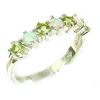 925 Sterling Silver Real Genuine Opal & Peridot Womans Eternity Ring