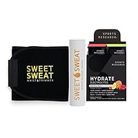 Sports Research Sweet Sweat Waist Trimmer Black/Yellow Logo (Size - Medium), Hydrate Electrolytes Variety Pack and Coconut Scent Workout Enhancer Roll-On Gel Stick