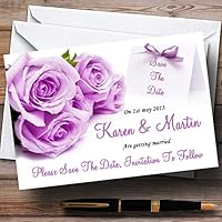 Beautiful Lilac/Purple Rose Personalized Wedding Save The Date Cards