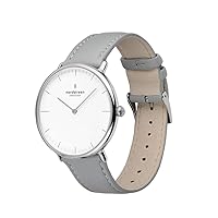 Nordgreen Native Scandinavian Design Watch, Silver With White Dial, 1.4 Inches (36 mm)/1.6 Inches (40 mm), Grey Leather Strap, 32mm,
