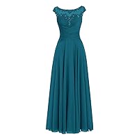 AnnaBride Mother ofThe Bride Dress Beaded Chiffon Formal Wedding Party Gown Prom Dresses Teal US 14