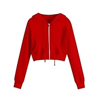 TUNUSKAT Womens Zip Up Hoodie Cropped Sweatshirts Fall Cute Crop Top Jacket Long Sleeve Light Workout Hoodies Gym Sweater