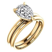 10K/14K/18K Solid Yellow Gold Handmade Engagement Rings 3.0 CT Pear Cut Moissanite Diamond Solitaire Wedding/Bridal Ring Set for Women/Her Propose Rings