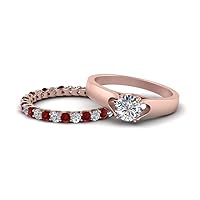 Choose Your Gemstone Trellis Diamond CZ Wedding Ring Set Rose Gold Plated Round Shape Wedding Ring Sets Gemstone Wedding Promise Gift Casual Wear Party Wear Daily Wear Office Wear US Size 4 to 12