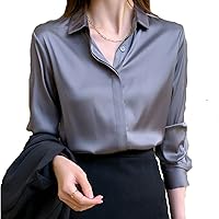 Fashion Spring Autumn Women's Long Sleeve Satin Shirt Soft Solid Elegant Blouse Tops