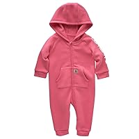 Carhartt Long Sleeve Zip Front Hooded Coverall, Pink Lemonade, 12 Months