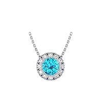 London Blue Topaz in 14k Gold Halo/Cluster Pendant with 12 Sparkling Precious Round Diamonds (H-I Color I1 Clarity) 18