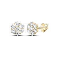 14K Yellow Gold Mens Diamond Flower Cluster Earrings 1-7/8 Ctw.