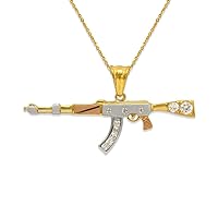 Tricolor 14K Gold Fancy Rifle CZ Pendant - Cubic Zirconia Jewelry Nice Gift for Men and Women’s - NO CHAIN just PENDANT