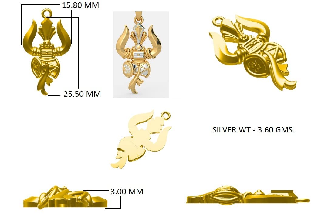 MOONEYE 925 Sterling Silver Trishul Hindu Religious Mahadeva, Shiva Symbols, Bholenath, Pendant Necklace for Men and Women