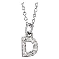 14k White Gold Letter Name Personalized Monogram Initial D Natural Diamond Round .85mm I1 H+ 0.05 Carat 16 18 Inch Polished .05 Petit Jewelry for Women