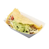 Restaurantware Bio Tek 6 Ounce Boat Paper Boats 50 Disposable #40 Food Trays - PE Lining Durable Gray Paper Food Baskets For Concession Stands Picnics or Fairs Stackable