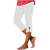 Womens Capris Legging High Waisted Casual Summer Cropped Capris Pants Yoga Hiking Workout Comfy Solid Color Leggings