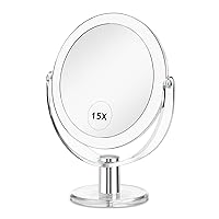 Vanity Mirror Makeup Mirror with Stand, 1X/15X Magnification Double Sided 360 Degree Swivel Magnifying Mirror, 6.25 Inch Portable Table Desk Counter top Mirror Bathroom Shaving Mirror