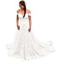 Melisa Women's Off Shoulder Lace up Corset Wedding Dresses for Bride Train Long Bridal Ball Gowns Plus Size
