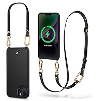 CYRILL Classic Charm Mag Compatible with iPhone 14 Case Magsafe (2022), iPhone 14 Case with Strap for Women [Premium Vegan Leather] [Compatible with iPhone 13 Case] - Black