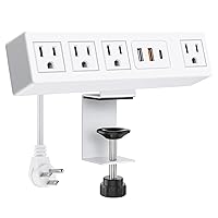 Fast Charging QC 3.0 USB-A and PD 3.0 USB-C Ports Desk Clamp Power Strip Surge Protector 1200J, Desktop Widely Spaced Outlet Station, 10 FT Flat Plug, Fit 1.6 inch Tabletop Edge, 125V 12A 1500W.