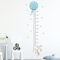 Cartoon Rabbit Blue Balloon Height Chart Sticker, Growth Height Chart Measurement Removable Wall Sticker Decal, Children Kids Baby Home Room Nursery DIY Decorative Adhesive Art Wall Mural