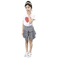 Girls Love Heart Printed Shirt Top + Checkered Skirt
