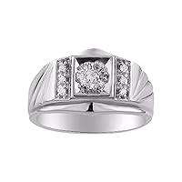 Rylos Mens Ring with Genuine Sparkling White Diamonds Set in Sterling Silver .925 - Designer Style