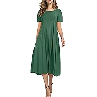 One Shoulder Dresses for Women,and Spring/Summer New Popular Round Neck Short Sleeved Solid Color Flare Dress W