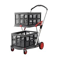 CLAX® The Original | Made in Germany | Multi Use Functional Collapsible Carts | Mobile Folding Trolley | Storage Cart Wagon | Shopping Cart with 2 Storage Crates (Red)