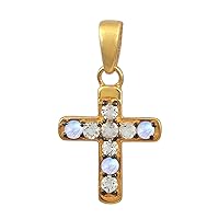 Multi Choice Round Shape Gemstone 925 Sterling Silver Yellow Gold Plated Christian Cross Cluster Pendant
