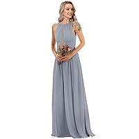 Alikey Halter Bridesmaid Dresses Long for Women A Line Chiffon Maid of Honor Dress Lace Evening Party Gowns
