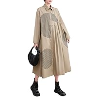 Long Sleeve Oversize Cotton Vintage Print Dresses for Women Loose Casual Shirt Dress Elegant Clothing Spring Autumn
