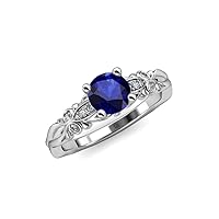 Blue Sapphire & Natural Diamond (SI2-I1, G-H) Butterfly Engagement Ring 1.09 ctw 14K White Gold
