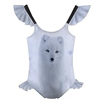 Arctic Fox in The Snow Cute Girl's One Piece Swimsuit Ruffles Adjustable Straps Sport Bathing Suit Beach Swimwear