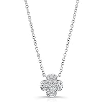Round Cut D/VVS1 Diamond Four Petals Flower Pendant Necklace For Women's Girl's Gift 14K White Gold Plated 925 Sterling Silver