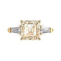 Clara Pucci 3.6 Asscher Baguette cut 3 stone Solitaire W/Accent Natural Brown Morganite Anniversary Promise Bridal ring 18K Yellow Gold