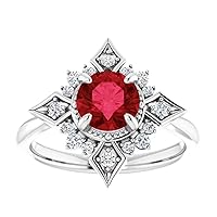 Round Cut 1 CT Selene Goddess Engagement Ring 925 Silver/10K/14K/18K Solid Gold Galaxy Red Ruby Ring Lunar Genuine Ruby Ring North Star Ruby Ring July Birthstone Ring