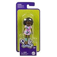 Polly Pocket Collectible Doll ~ Polly's Friend Wearing Pink and White Multi Print Dress, Blue Leg Warmers and Pink Shoes ~ African American ~ 3 1/2
