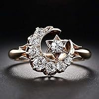 Fashion Crescent Moon & Star Ring Rose Gold Filled White Sapphire Jewelry Gift (7)
