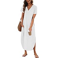 Women's Summer Dress T-Shirt Dress Short Sleeve Solid Long Dress Casual Flowy with Pockets Casual Dresses, S-2XL