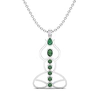 2.45 Cts Emerald Gemstone Yoga Pendant 925 Sterling Silver Seven Chakra Meditation Pendant Necklace Jewelry