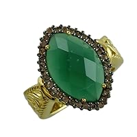 Stunning Green Onyx Marquise Shape 17.5X11MM Natural Earth Mined Gemstone 14K Yellow Gold Ring Wedding Jewelry for Women & Men