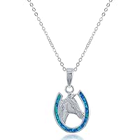 Y'ALL Opal Horseshoe and Horse Necklace with 18