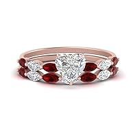 Choose Your Gemstone Single Prong Marquise Diamond CZ Ring And Band rose gold plated Heart Shape Wedding Ring Sets Matching Jewelry Wedding Jewelry Easy to Wear Gifts US Size 4 to 12