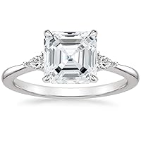 2CT Asscher Cut VVS1 Colorless Moissanite Engagement Ring Wedding Band Gold Silver Eternity Solitaire Halo Vintage Antique Anniversary Promise Gift Aria Three Stone Diamond Ring