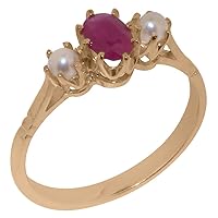 Solid 14k Gold Natural Ruby & Cultured Pearl Womens Ring (Yellow, Rose, White Gold options) - Sizes 4 to 12 Available