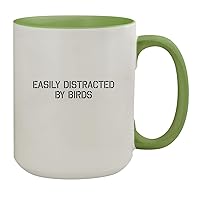 Easily Distracted By Birds - 15oz Ceramic Colored Inside & Handle Coffee Mug, Light Green