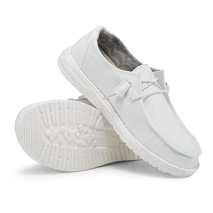 Hey Dude Women's Wendy Chambray White Size 7 | Women’s Shoes | Women’s Lace Up Loafers | Comfortable & Light-Weight