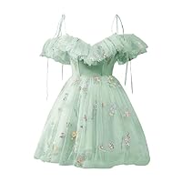 Flower Embroidery Tulle Short Homecoming Dresses for Teens Mini Fairy V Neck Formal Prom Cocktail Party Gown 2024